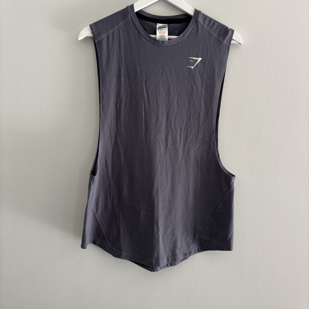 Gymshark Drop Arm Tank Top Men M Gray Sleeveless Shirt Logo Training Gym Running